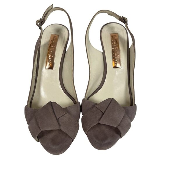 Rupert Sanderson Gaynor Heels Size EU 38 US 7 Suede Brown Peep Toe Sling Back - Picture 3 of 14